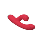 Красный силиконовый вибратор-кролик с вакуумным клиторальным отростком - 20,5 см. (Цвет: красный)