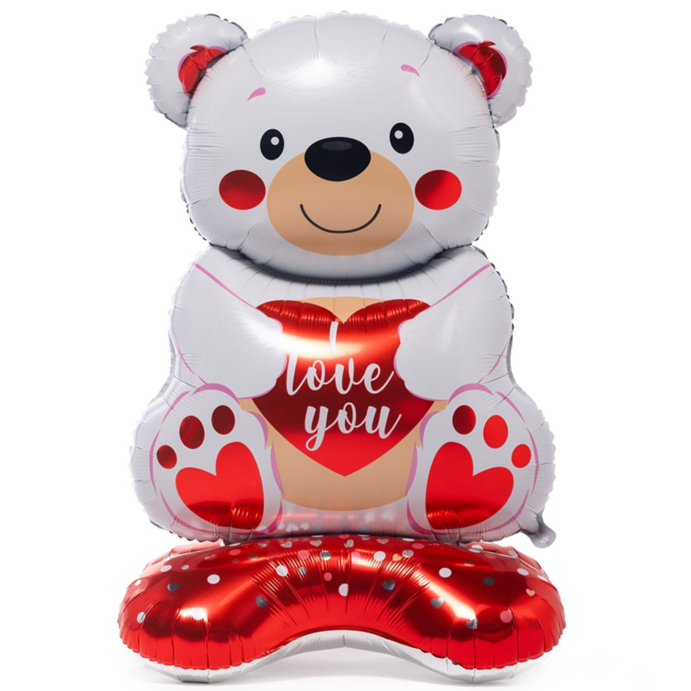 Шар Фольгированный Мишка с сердцем белый (Белый)