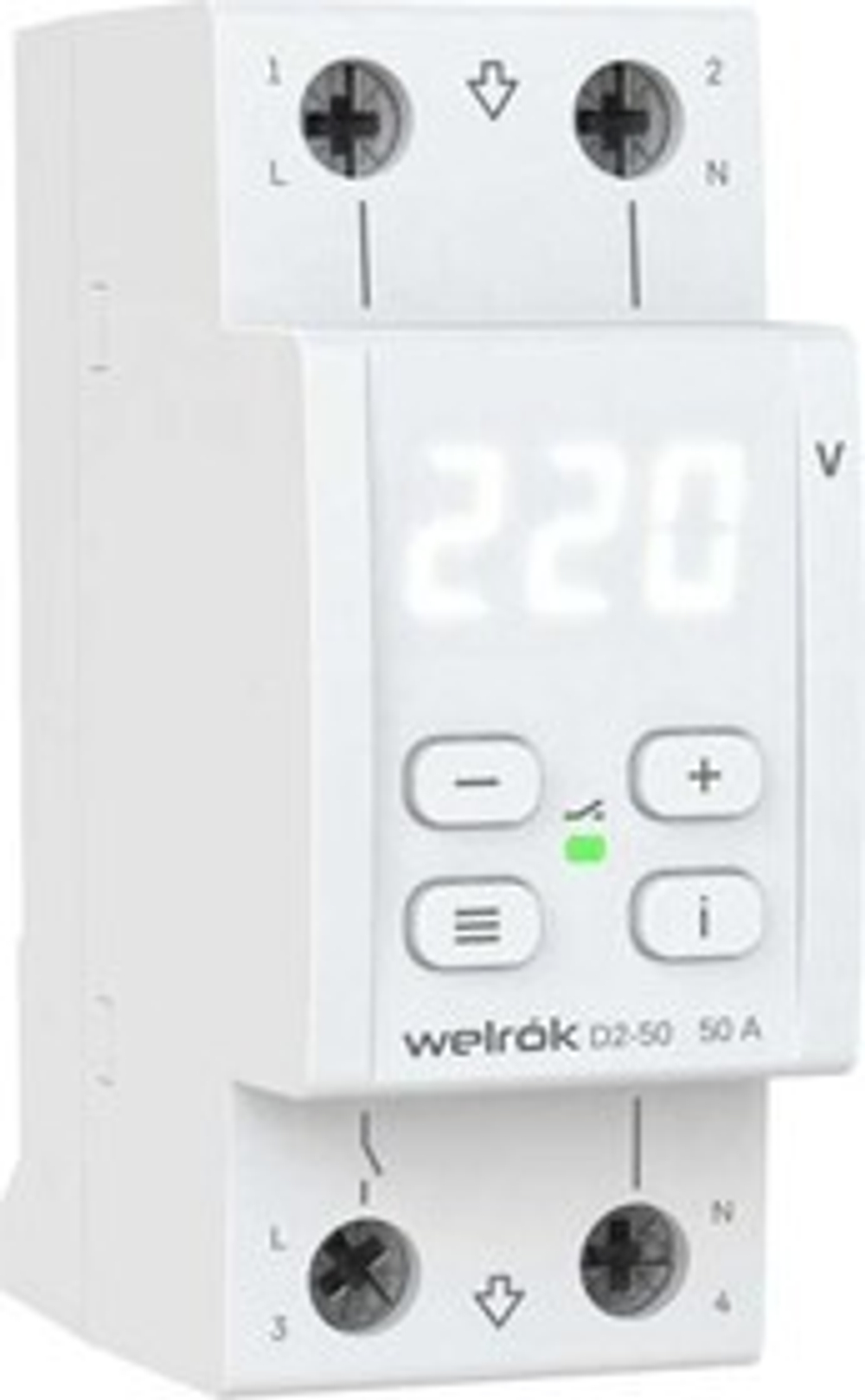 Реле напряжения с термозащитой 1ф 50А D2-50 Welrok
