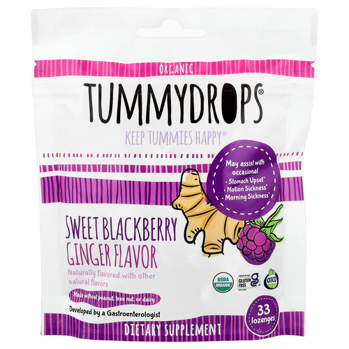 Tummydrops, органическая сладкая ежевика и имбирь, 33 пастилки
