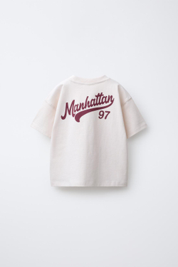 ZARA ФУТБОЛКА С ВЫШИВКОЙ, ЭКРЮ