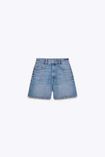 ZARА ШОРТЫ Z1975 MOM FIT HIGH WAIST, ВЫЦВЕТШИЙ СИНИЙ