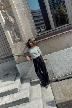 ZARA ДЖЕМПЕР С КОРОТКИМИ РУКАВАМИ, СЕРЫЙ