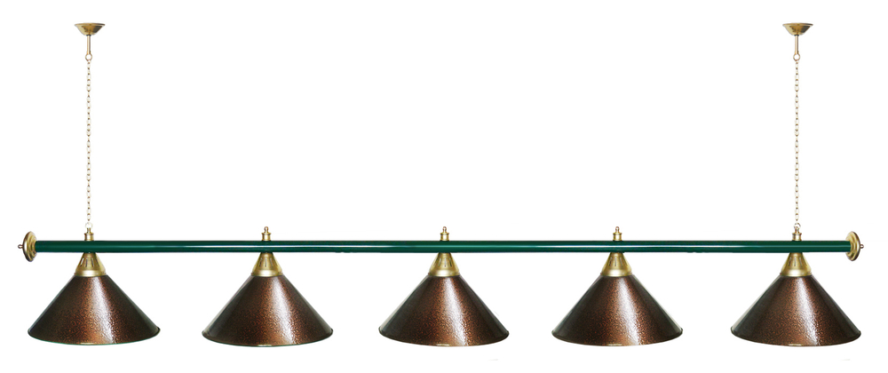 Лампа STARTBILLIARDS 5 пл. (плафоны зеленые,штанга зеленая,фурнитура золото)