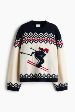 H&M Жаккардовый вязаный свитер, белый