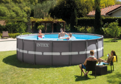 Каркасный бассейн Intex Ultra Frame, 488х122 см + песочный ф/насос 4500 л/ч, лестница, тент, подстилка (26326)