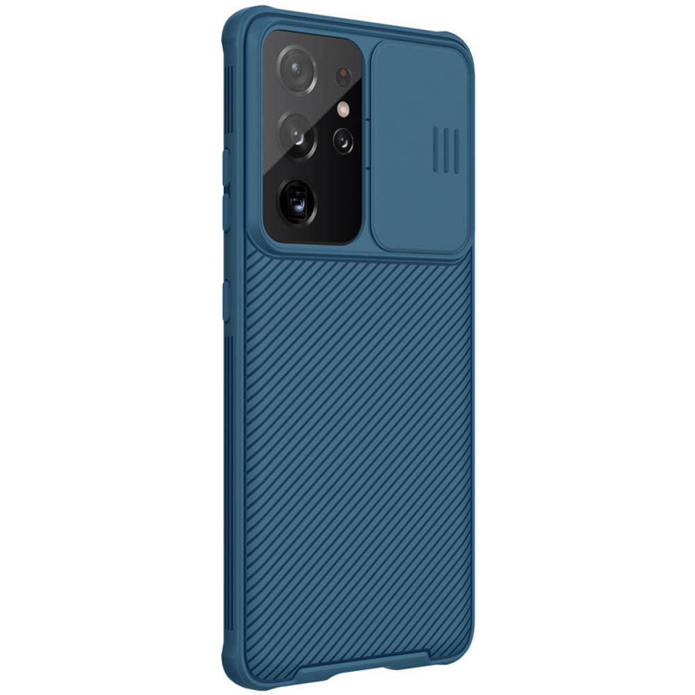 Синий чехол от Nillkin с защитной шторкой камеры для Samsung Galaxy S21 Ultra, серии CamShield Pro Case