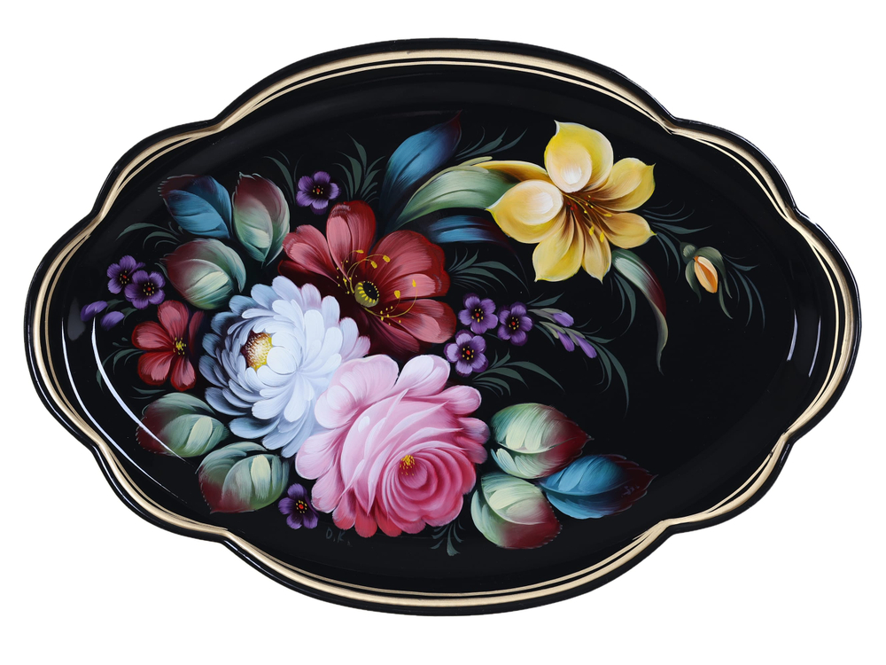 Жостовский поднос декоративный, размер 32х22 см (A11), металлический