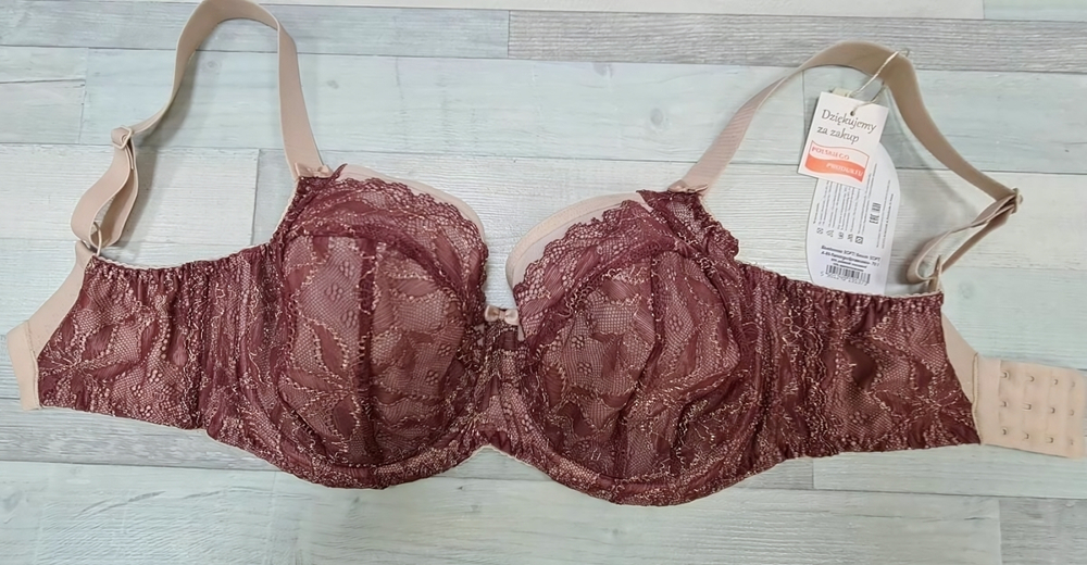 Бюстгальтер plus size с мягкой чашкой из гипюра с люрексом (Размер: 90H) (Цвет: светло-бордовый)