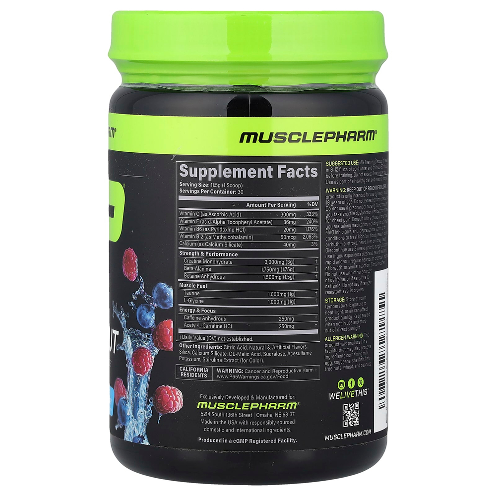 MusclePharm, Assault®, добавка для приема перед тренировкой, голубая малина, 344 г (12,1 унции)
