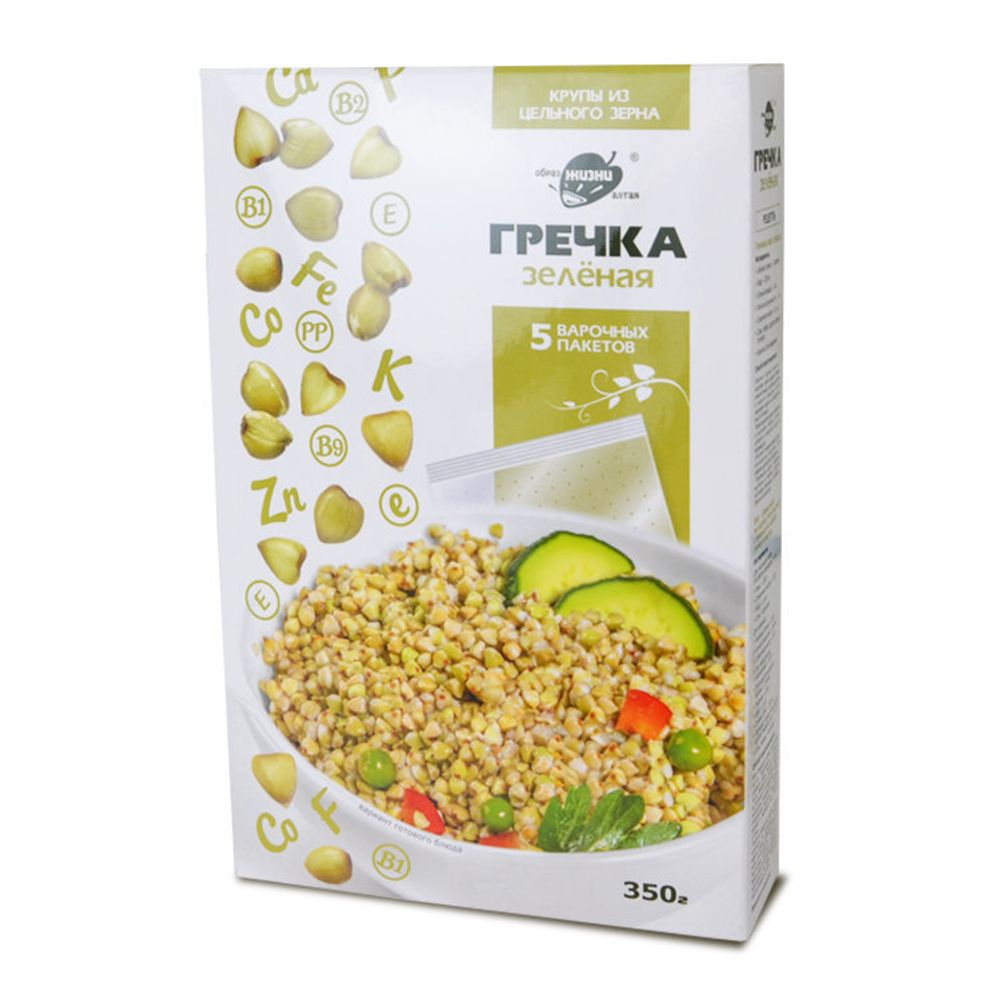 Гречневая крупа Образ Жизни зеленая в пакетиках для варки, 350 г