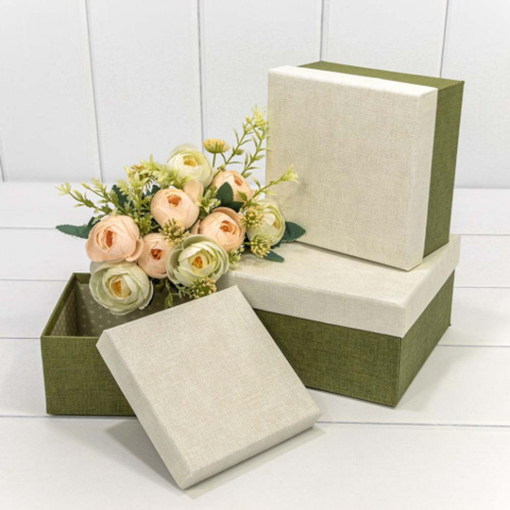 Коробка 17х17х9.5 см Набор 3 шт (Белый, Зеленый)