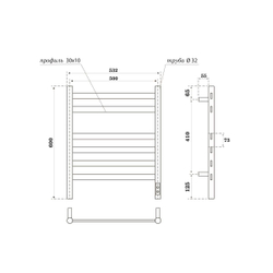 Полотенцесушитель электрический Point Селена PN16856W П6 500x600, диммер справа, белый схема