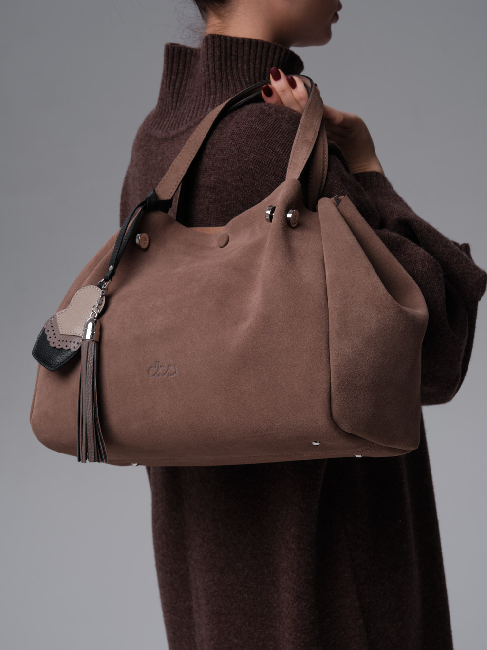 Замшевая сумка Vasilisa DBR 31210 серо-коричневый/велюр