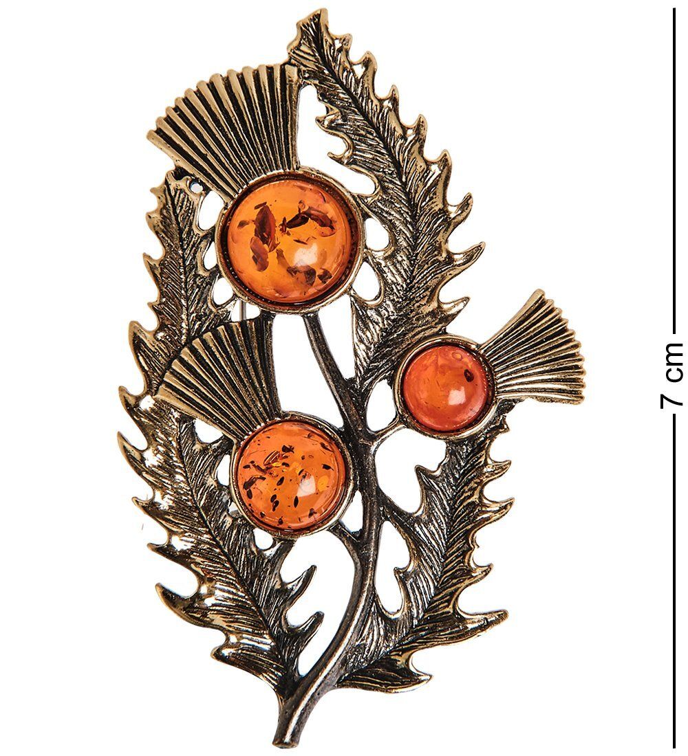 AM-2555 Брошь «Бурьян» (латунь, янтарь)