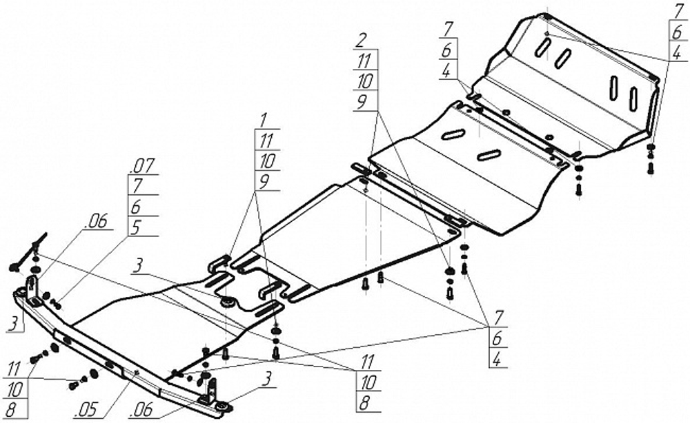 Защита картера Двигателя, КПП, Радиатора, для Mitsubishi Pajero Sport/L200 2016-2021 MOTODOR.31336