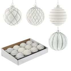 GAEM Украшение новогоднее Шар "Белая фантазия" (блок 12 шт), D8 см, L36 W28 H11 см, 4в.