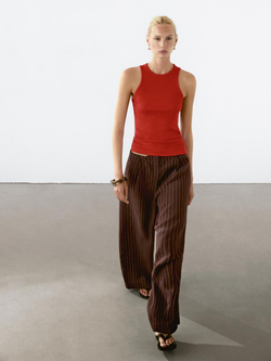 Massimo Dutti Топ из смесового хлопка с горловиной халтер, красный