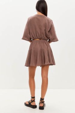 Юбка мини из хлопка stone wash шоколадного цвета