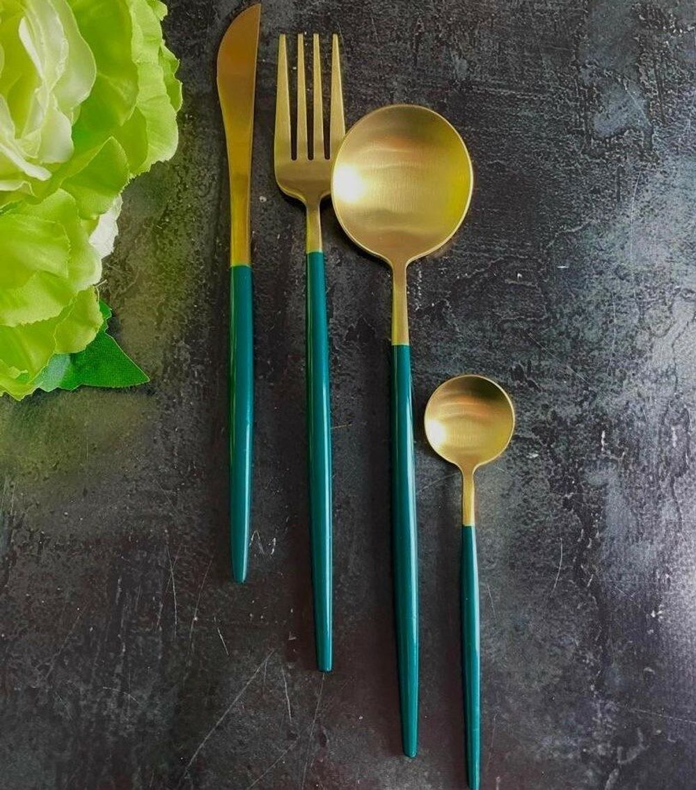 Lenardi 197-015 Набор столовых приборов 24пр. VIVID зеленые в под.уп.(х12)