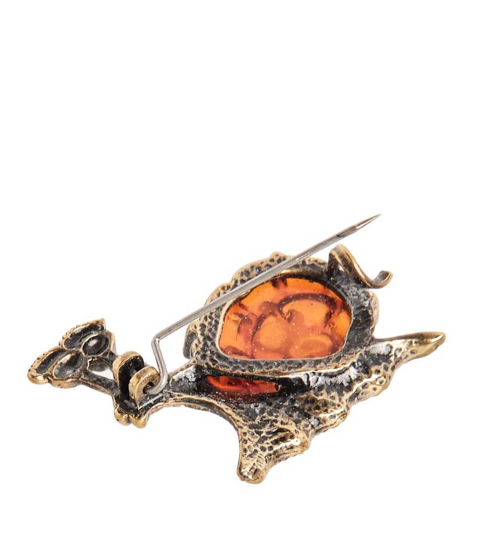 AM-2408 Брошь «Улитка» (латунь, янтарь)