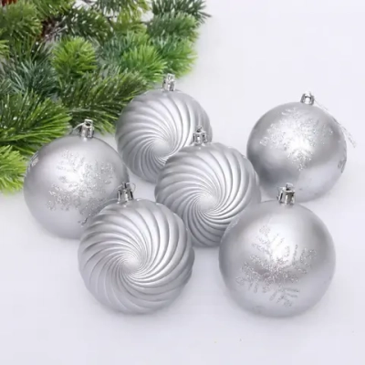 Новогодние шары «Изящные узоры» 8 см (набор 9 шт), Серебро