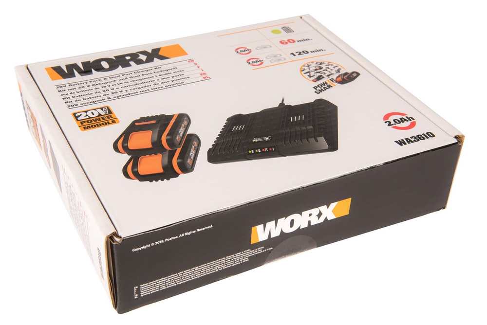 Комплект WORX WA3611: Двойное зарядное устройство WA3883