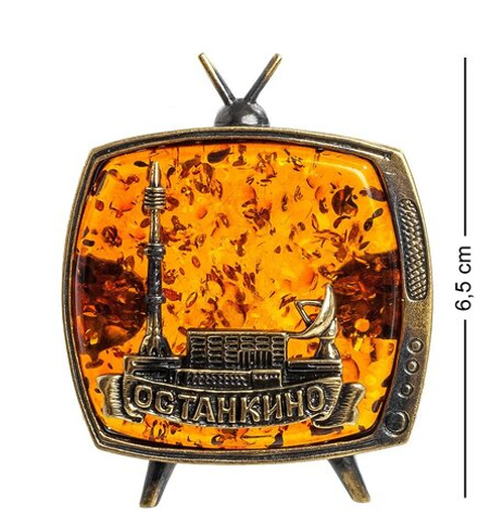 AM-1105 Магнит «Телевизор Останкино» (латунь, янтарь)