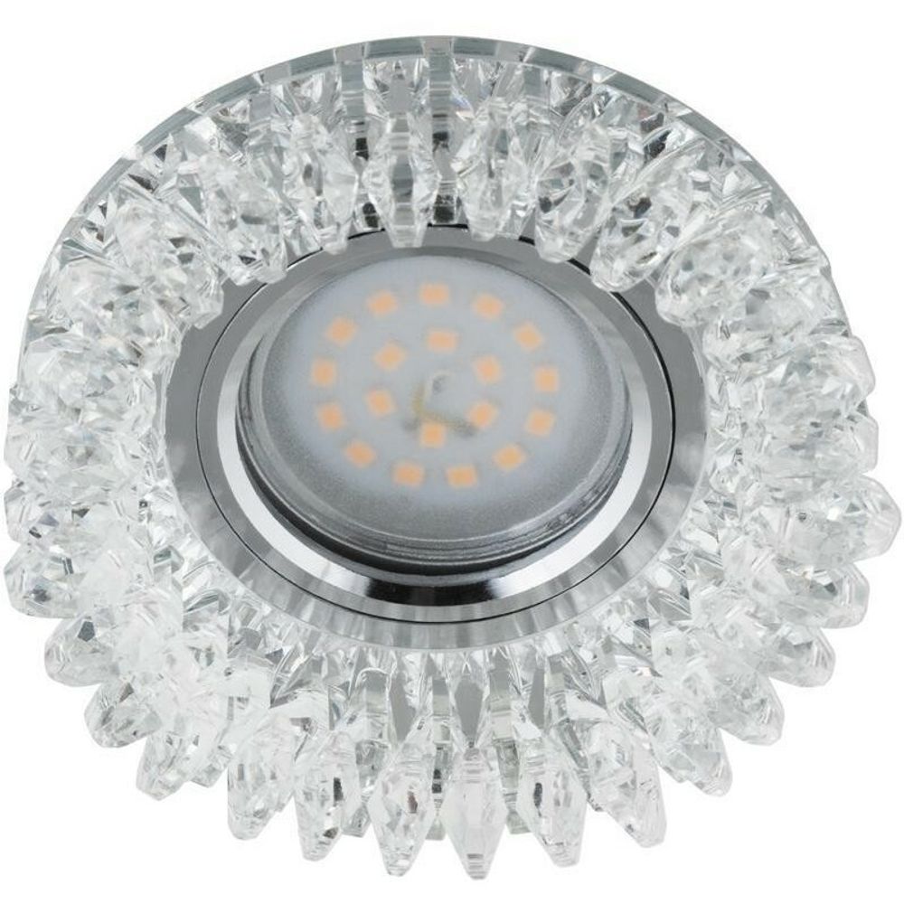 DLS-P113 GU5.3 CHROME/CLEAR Светильник декоративный встраиваемый ТМ Fametto, серия Peonia. Без лампы, цоколь GU5.3. Основание металл, цвет хром. О