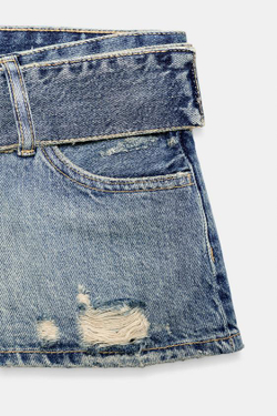 ZARA ДЖИНСОВЫЕ ШОРТЫ TRF С РЕМНЕМ, СИНИЙ