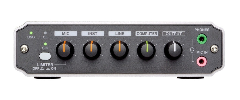TASCAM US-125M 2.0 USB - аудио интерфейс, 2 входа - 2 выхода, XLR микрофонный вход, гитарный вход.