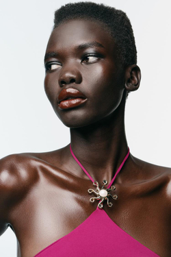 ZARA ПЛАТЬЕ ИЗ ПОЛИАМИДА ХАЛТЕР С СОЛНЦЕМ, ЛИЛОВЫЙ