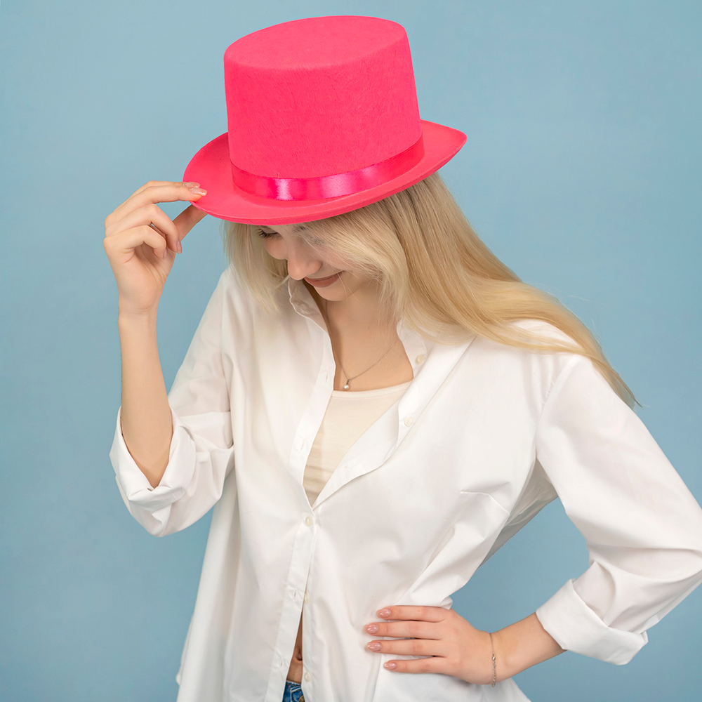 Шляпа, Цилиндр, фетр, Ярко-розовый, 56-58 разм.