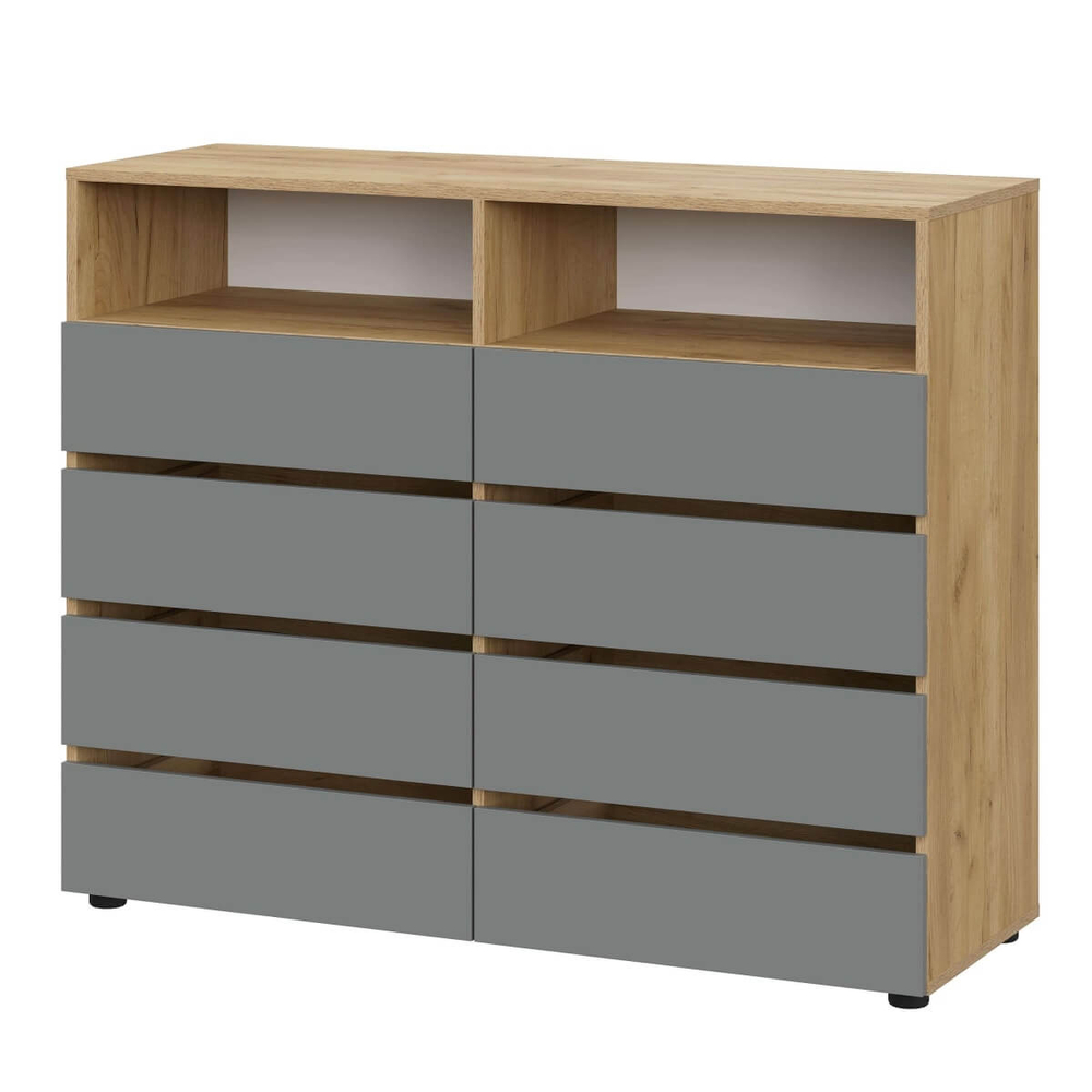 МС "Абрау" Комод с ящиками Дуб Золотой/Белый, Дуб Золотой/Графит Серый