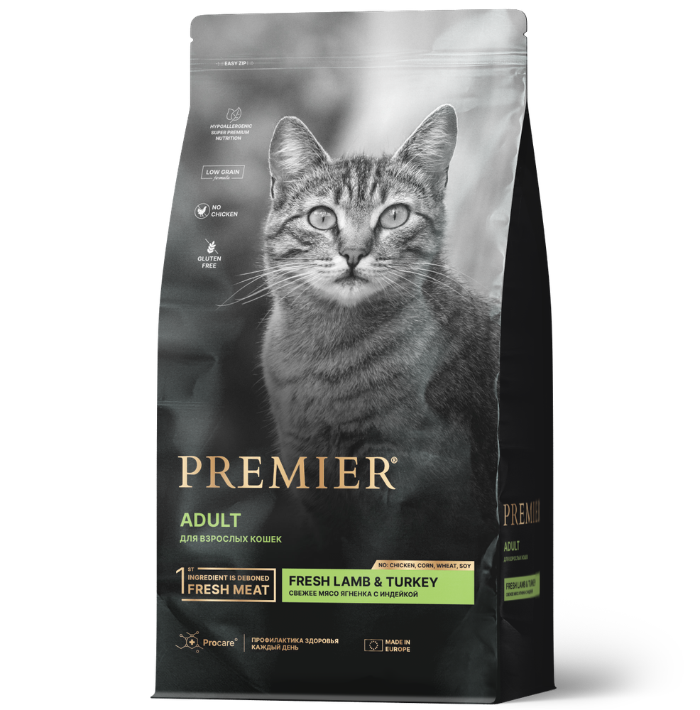 PREMIER 400г Adult Fresh Lamb &amp; Turkey Сухой корм для взрослых кошек Свежее мясо Ягненка с индейкой