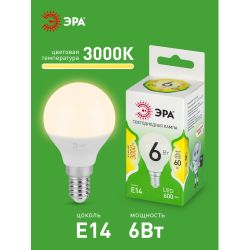 Лампа светодиодная ЭРА GREEN LINE LED P45-6W-830-E14 GL 6Вт шар теплый свет E14 | Лампы cветодиодные Шар (G/P)