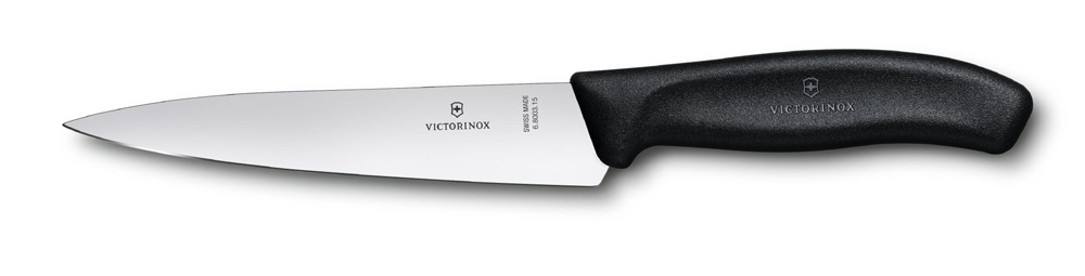 Фото нож разделочный VICTORINOX SwissClassic лезвие из нержавеющей стали 15 см чёрная пластиковая рукоять в картонном блистере с гарантией