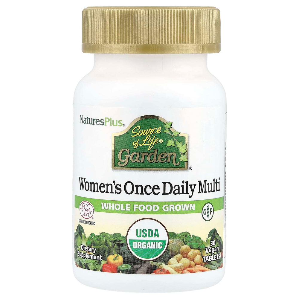 NaturesPlus, Source of Life Garden, мультивитамины для женщин для приема один раз в день, 30 веганских таблеток