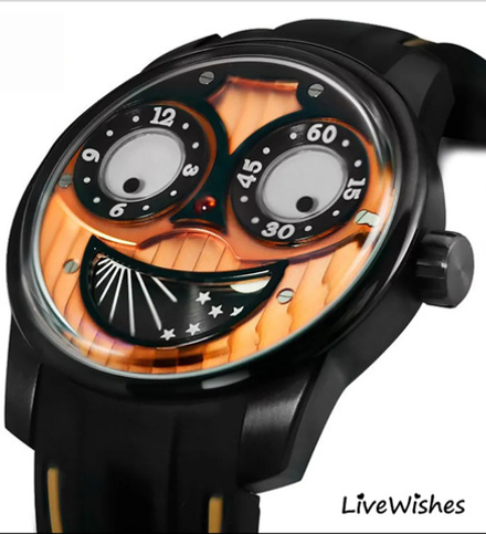 Часы наручные механические с автоподзаводом ПРЕМИУМ OBLVLO на силиконовом ремешке, черный W9750-01