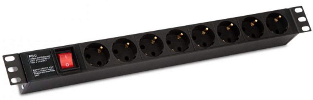Блок розеток 19", 8 розеток Hyperline SHE19-8SH-S-IEC