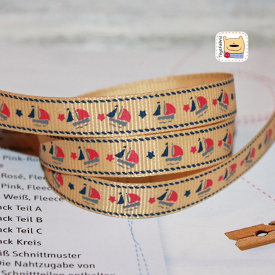 Лента репсовая 10мм (парусники на бежевом) Р10-06 (1 ярд)