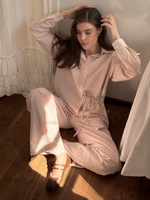 Брюки из вареного хлопка, Пудровый в полоску