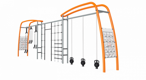 Тренажер с подвесами, колоколами и мульти сетью, со знаком безопасности