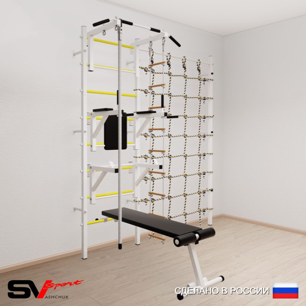 Шведская стенка Sv Sport усиленная 6950 (Турник стандарт/Брусья/Стойка/Скамья/Канат/Лестница/Канатный лаз)
