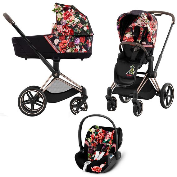 Детская коляска Cybex Priam IV 3 в 1 Spring Blossom Dark шасси Rosegold