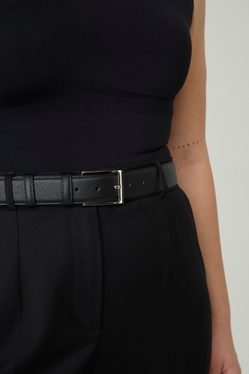 Классический ремень из кожи saffiano с пряжкой серебро, 35 мм, черный