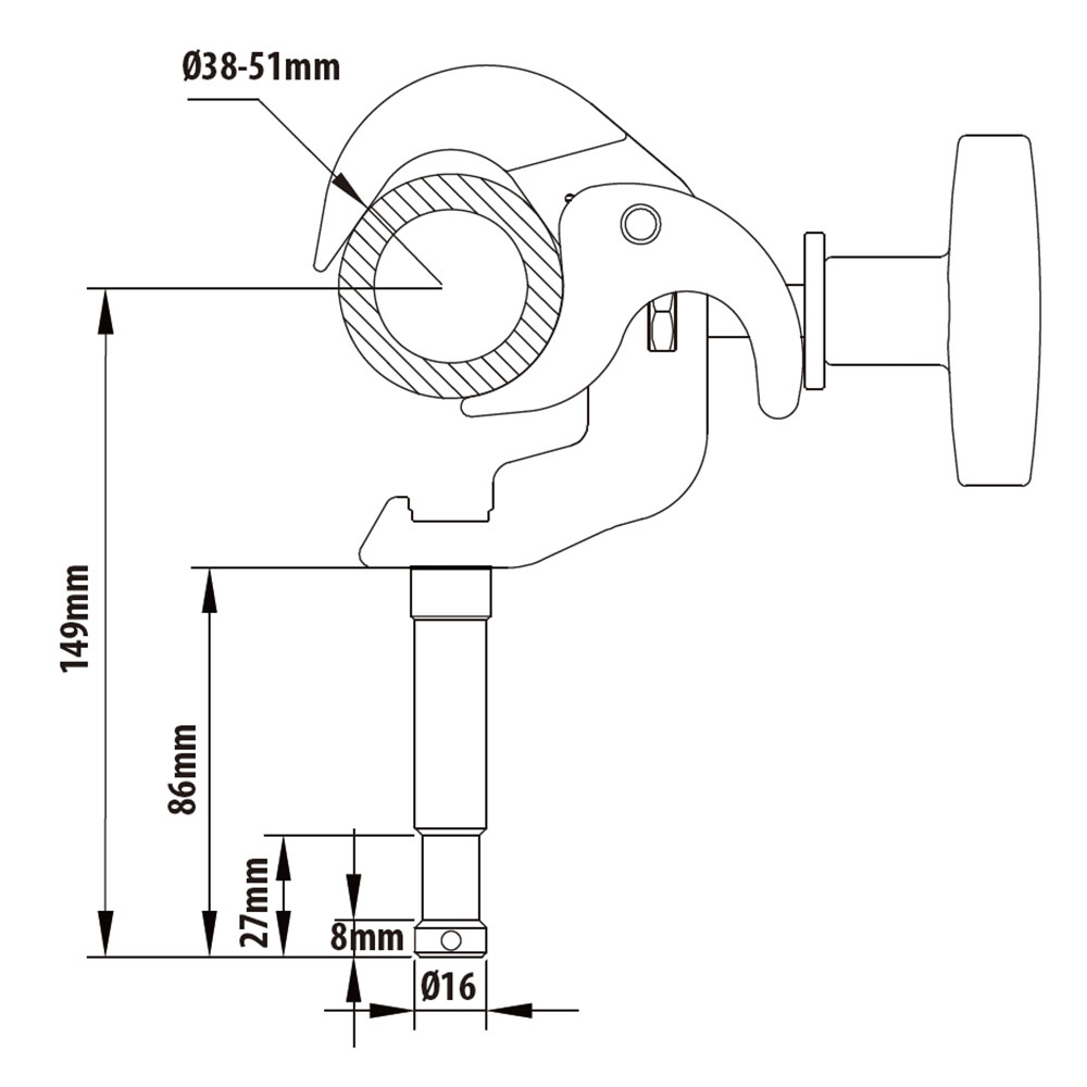 KUPO KCP-816 Arch Coupler w/16 mm Stud. Хомут (штифт 5/8") (Ø38-51↓100)