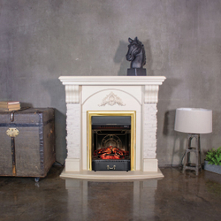 Электрокамин RealFlame Athena WT белый дуб с золотой патиной с очагом Majestic Lux Brass