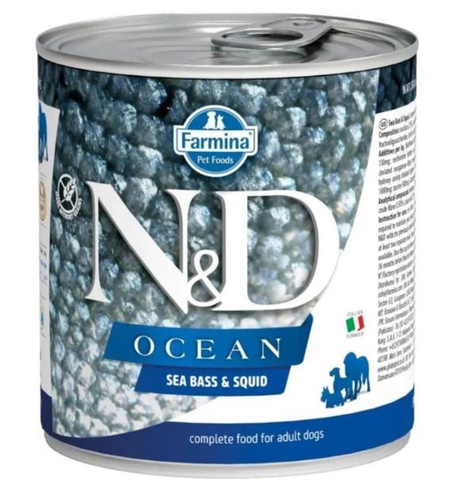 ND Dog Ocean Sea Bass & Squid для собак с сибасом и кальмаром 285 г ND Dog Ocean Sea Bass & Squid для собак с сибасом и кальмаром 285 г