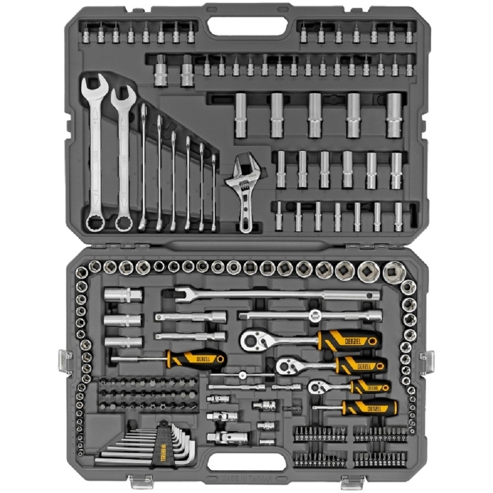 Набор инструментов, 1/2", 1/4", 3/8", CrV, S2, пластиковый кейс, 216 предметов// Denzel [15807]